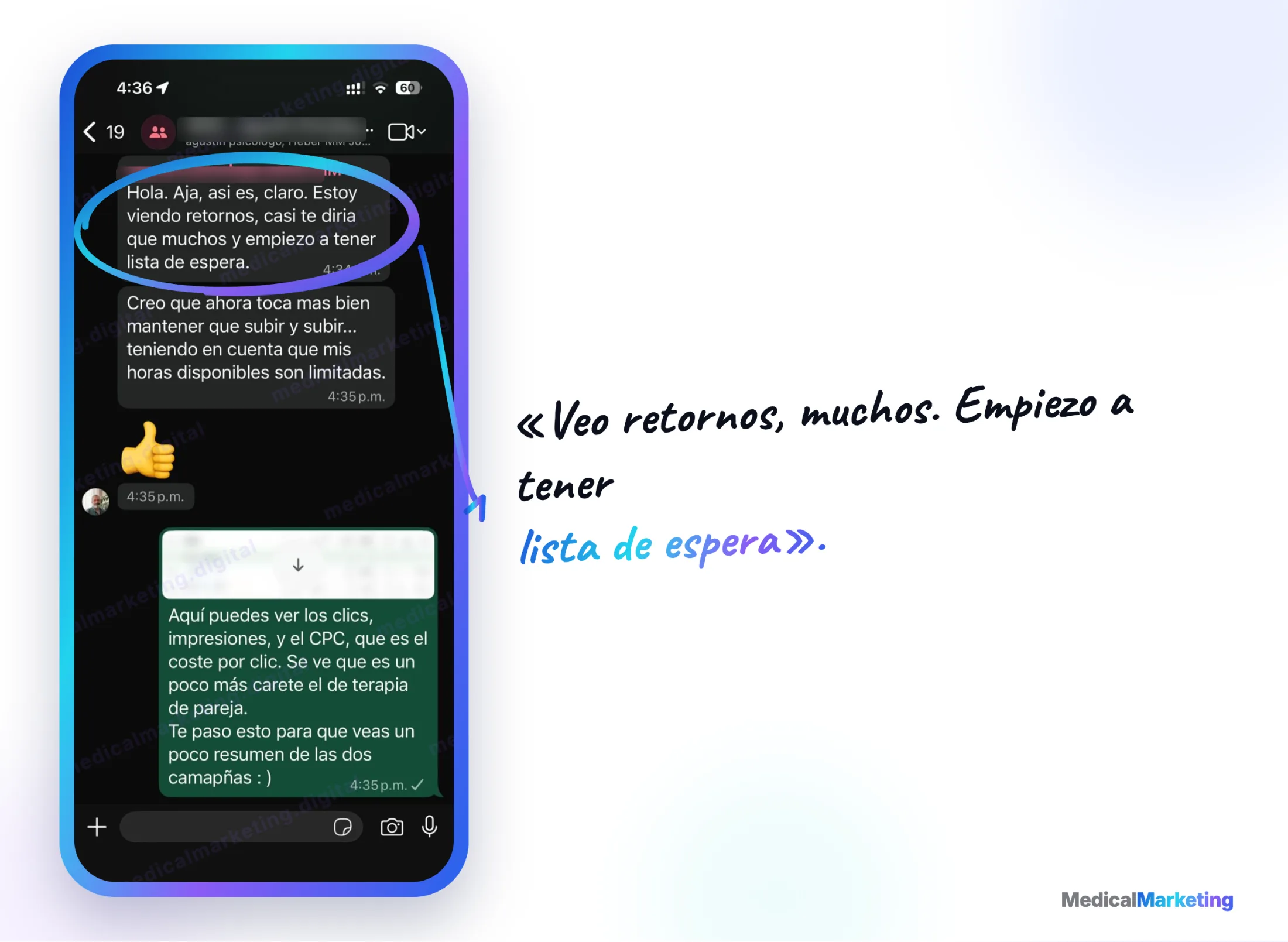 Reseña por WhatsApp: «Veo retornos, muchos. Empiezo a tener lista de espera»