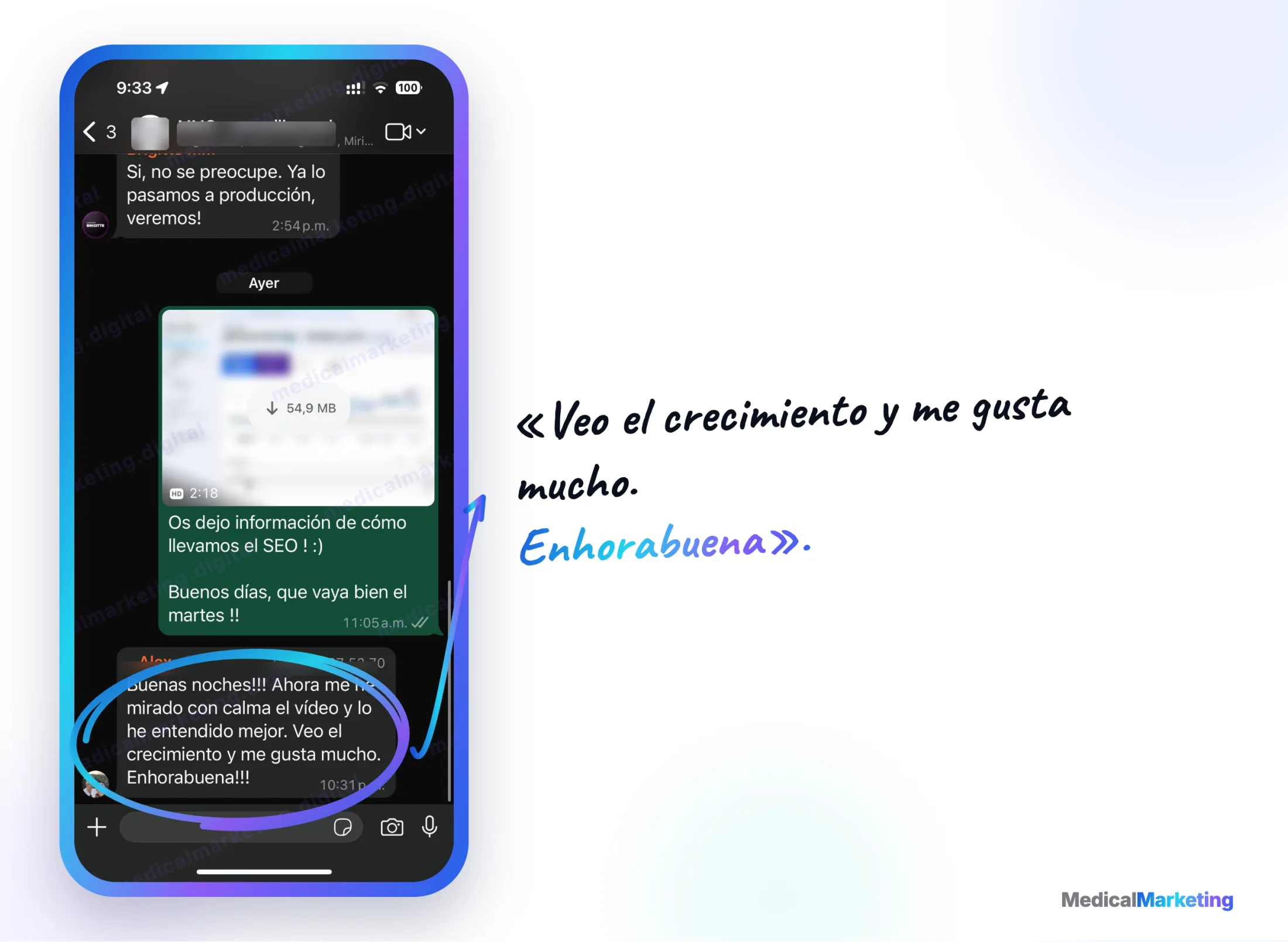 Reseña por WhatsApp: «Veo el crecimiento y me gusta mucho. Enhorabuena»
