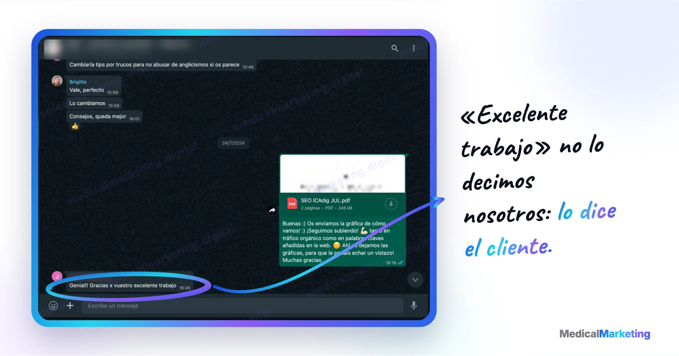 Reseña por WhatsApp: «Genial. Gracias por vuestro excelente trabajo»