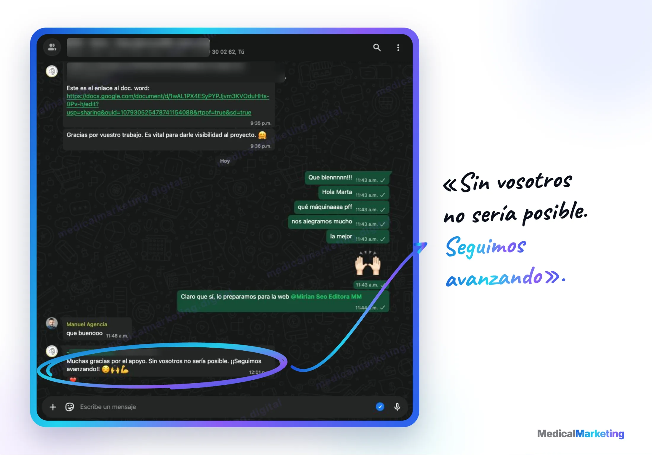 Reseña por WhatsApp: «Sin vosotros no sería posible. Seguimos avanzando»