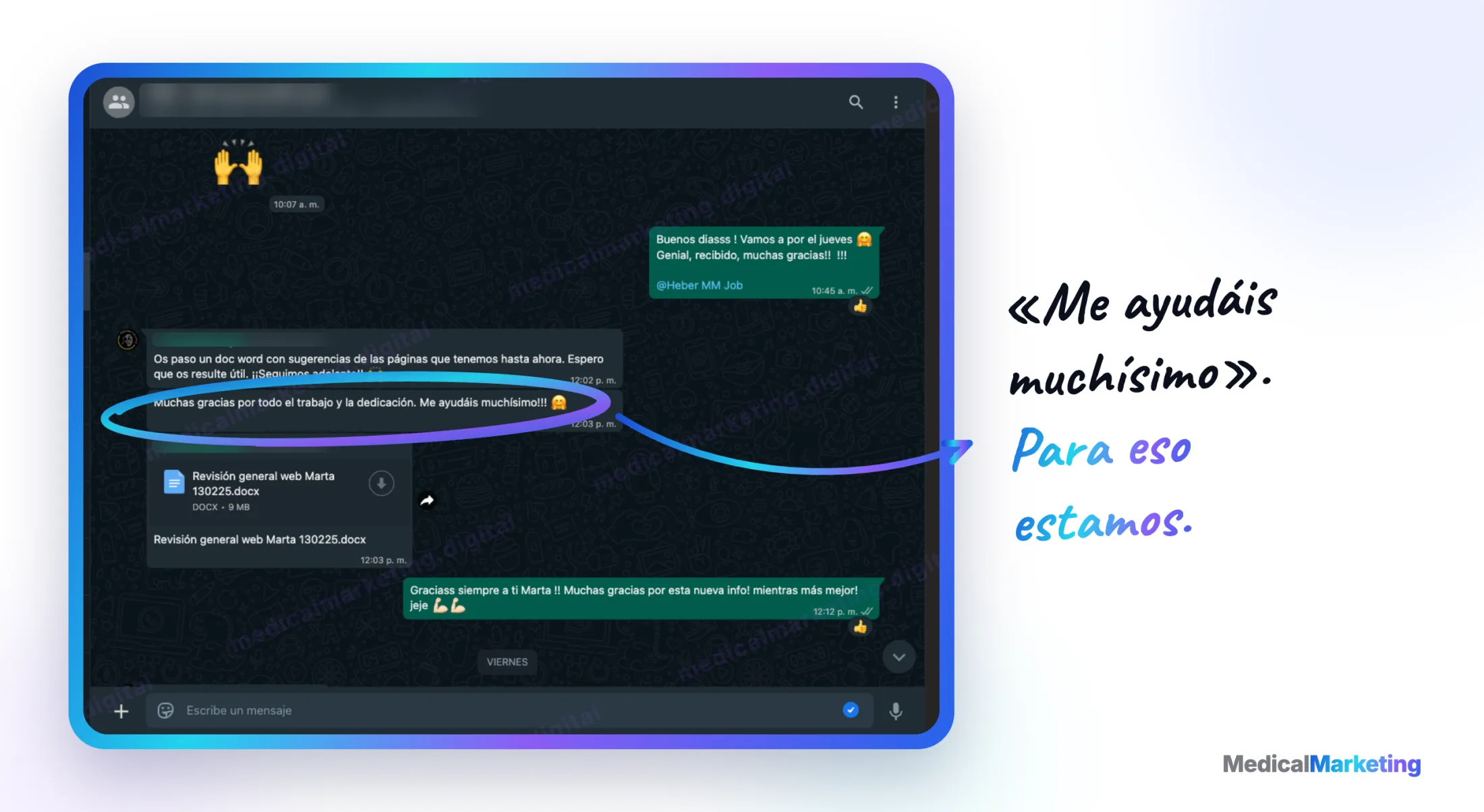 Reseña por WhatsApp: «Me ayudáis muchísimo»