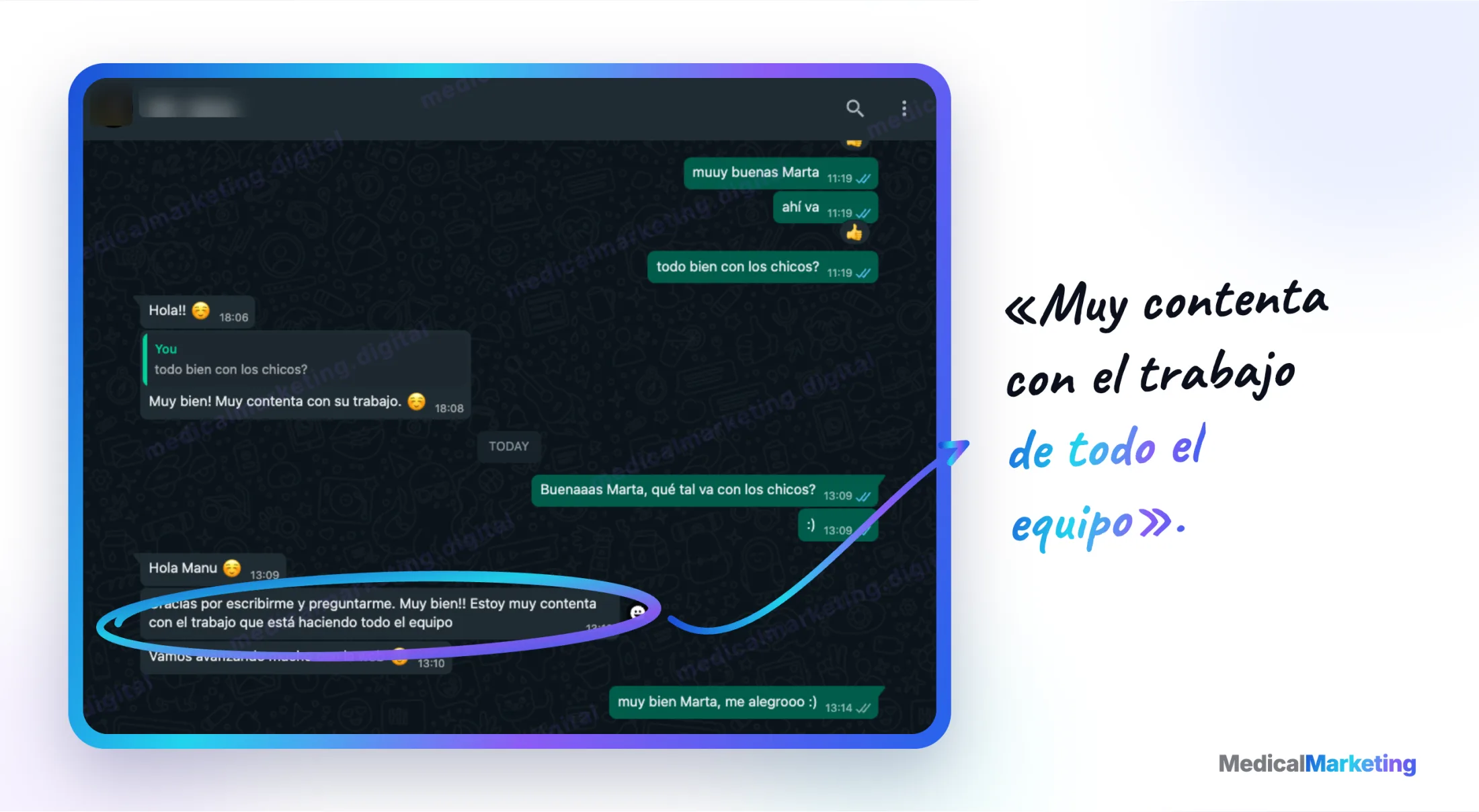 Reseña por WhatsApp: «Muy contenta con el trabajo que está haciendo todo el equipo»
