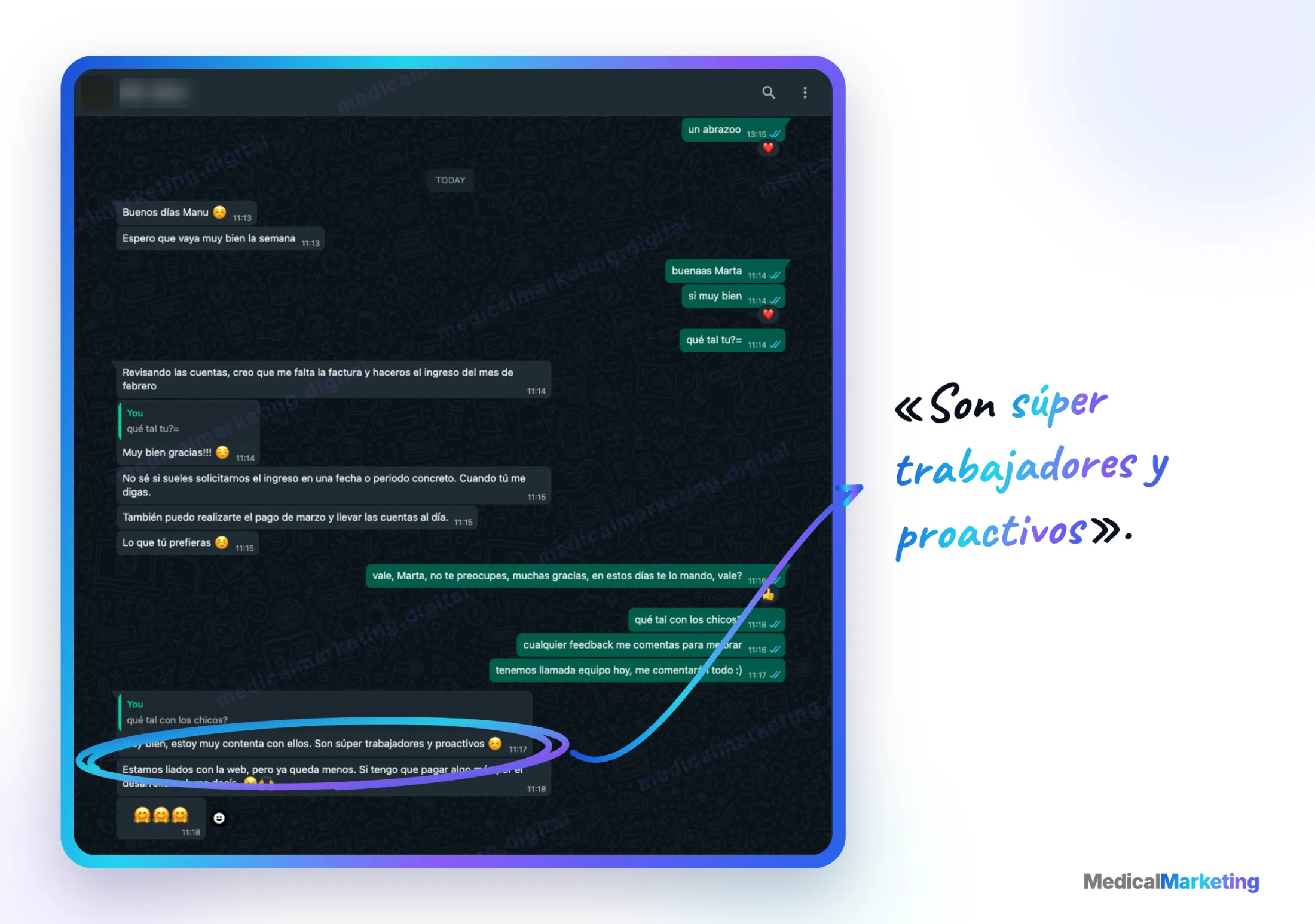 Reseña por WhatsApp: «Son súper trabajadores y proactivos»