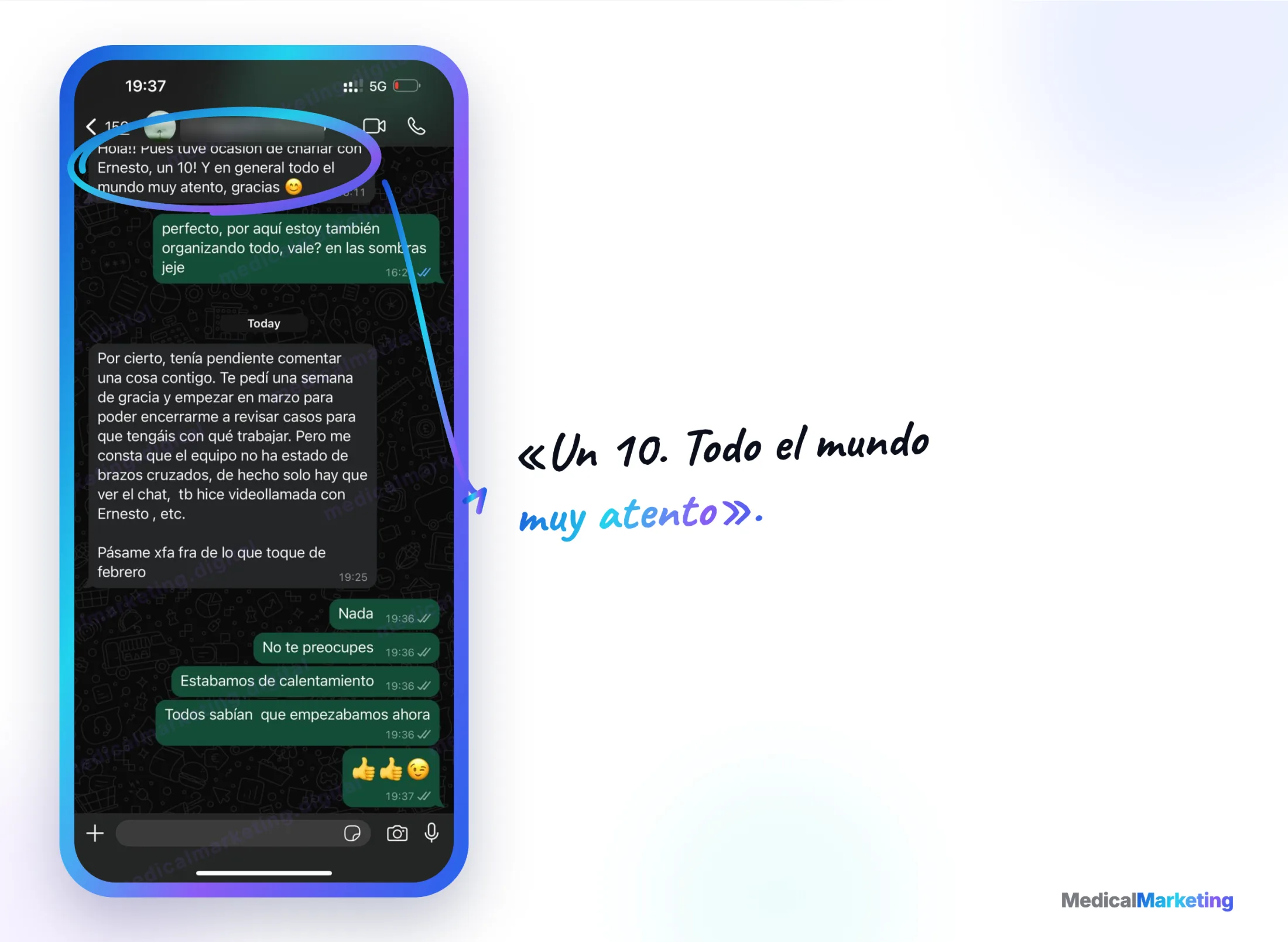 Reseña por WhatsApp: «Un 10. Todo el mundo muy atento»