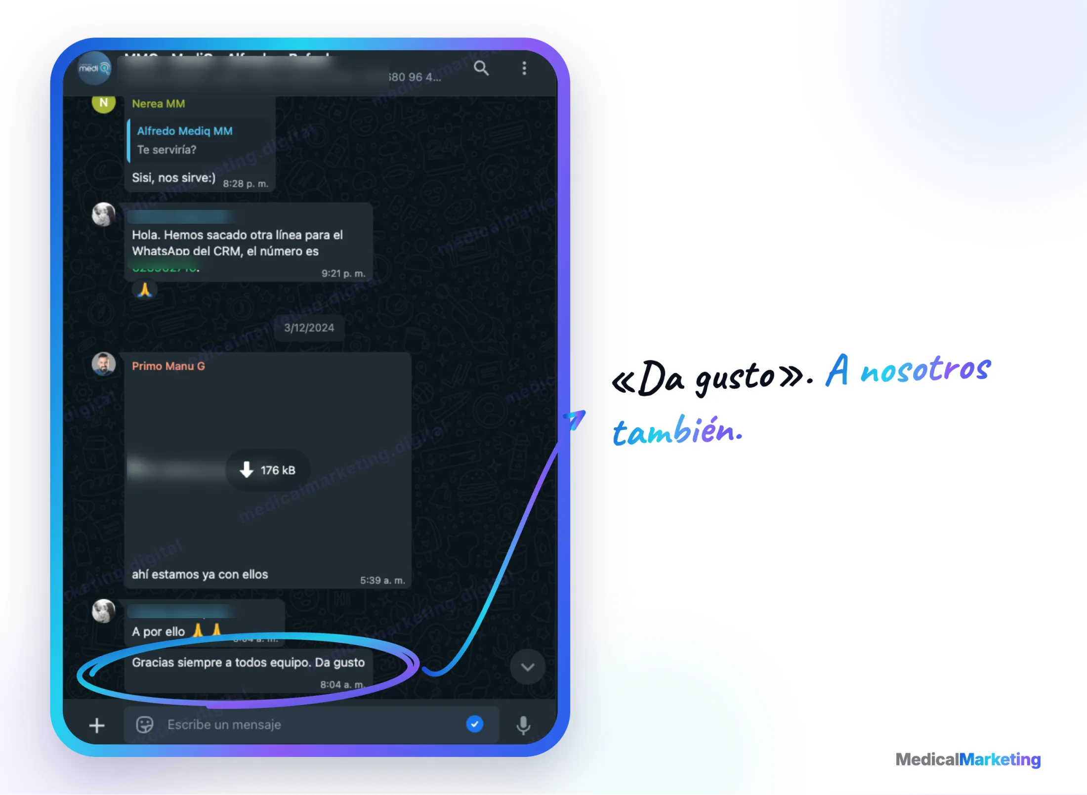 Reseña por WhatsApp: «Gracias siempre a todos, equipo. Da gusto»