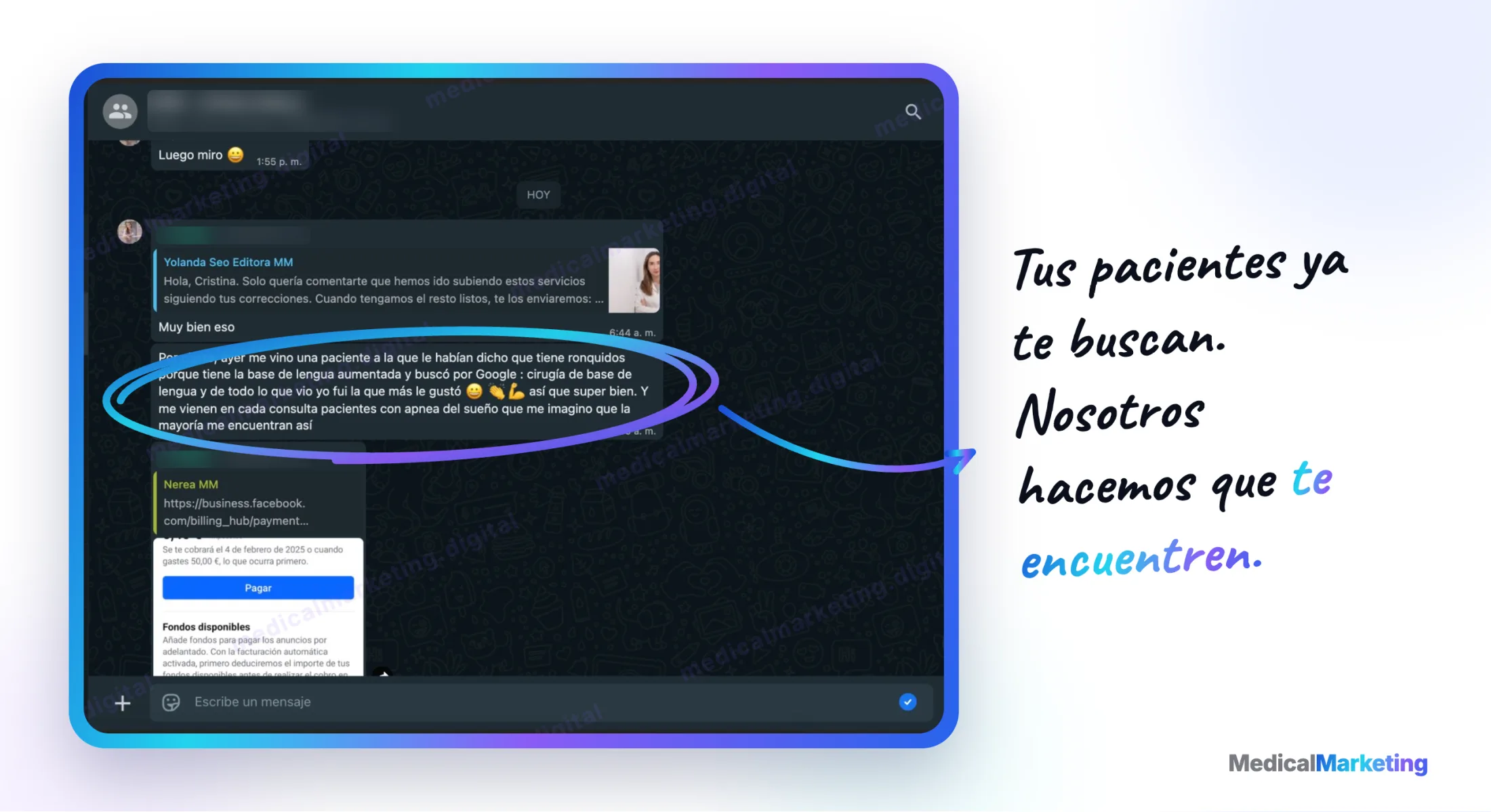 Reseña por WhatsApp: una paciente la buscó en Google y la eligió entre todos