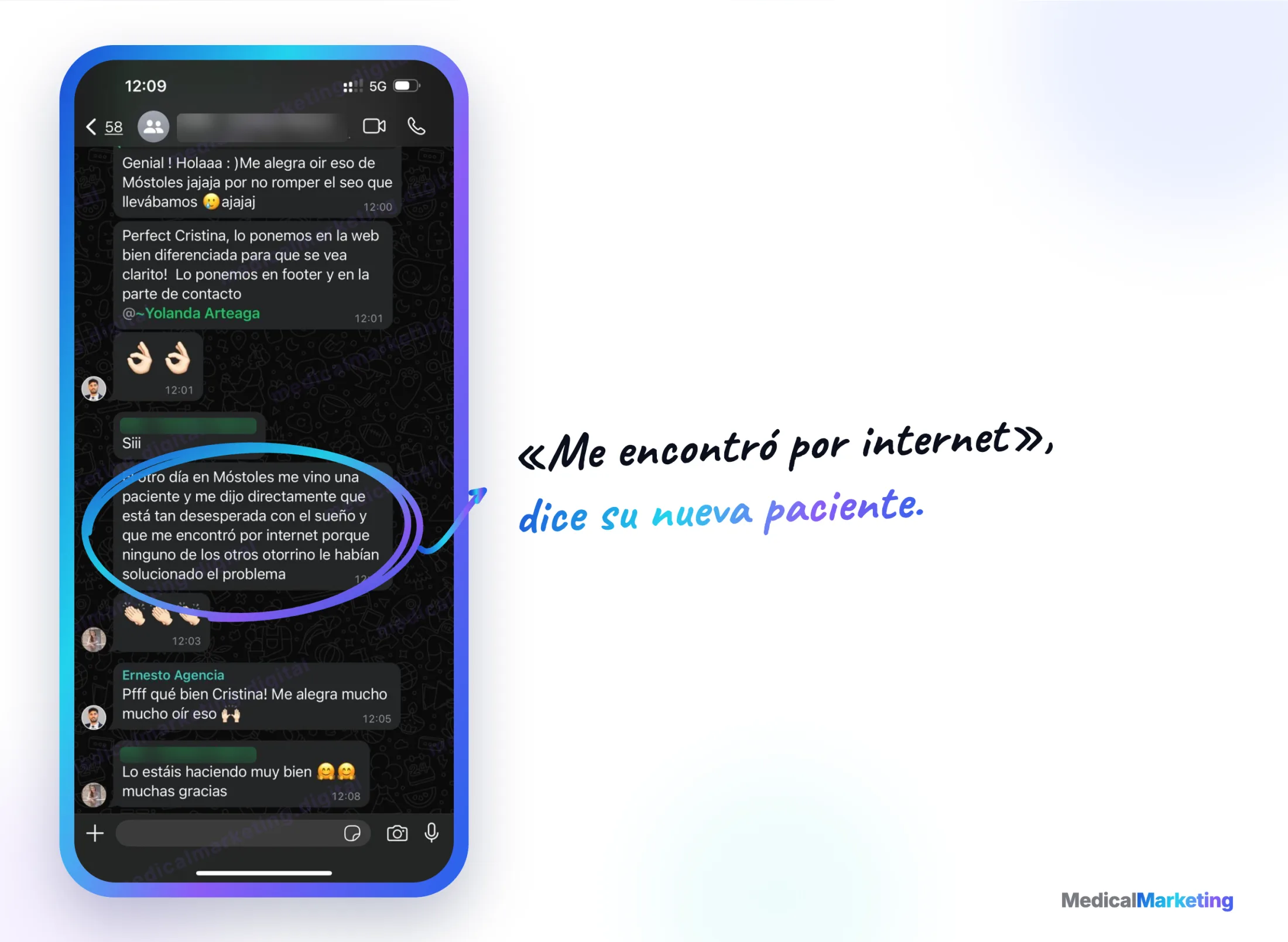 Reseña por WhatsApp: «Me encontró por internet», dice su nueva paciente