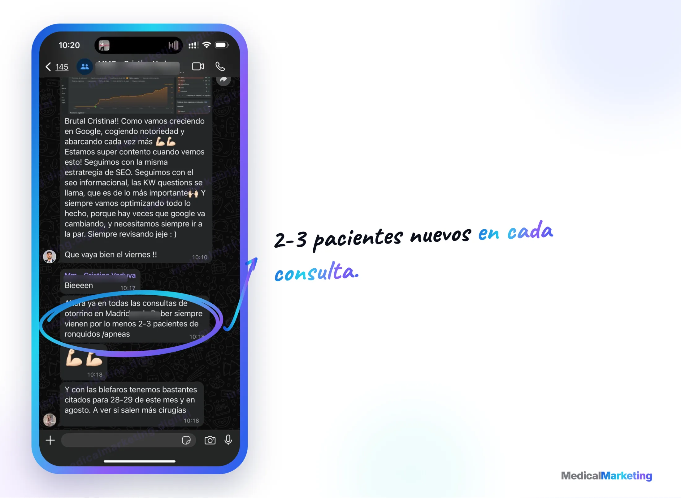 Reseña por WhatsApp: 2-3 pacientes nuevos en cada consulta